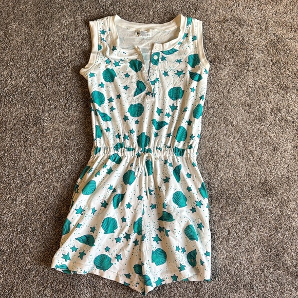 Vintage Medium Teal Seashell Print Sleeveless Romper - Picture 2 of 5